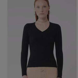 JoosTricot V Neck Sweater $350 Black Classic Peachskin Sz Large Long Sleeve Knit